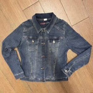Denim Jean Jacket Wrangler Authentics Women M Dark Blue Western Rodeo